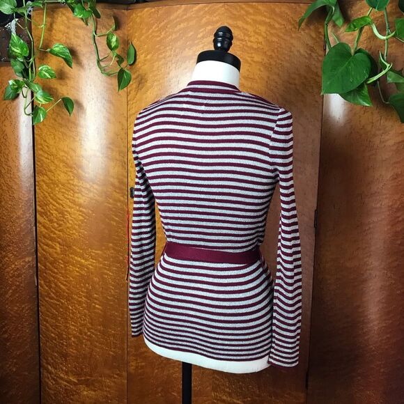 70’s 70s VINTAGE MACY’S Silver Burgundy Cardigan M - Picture 3 of 13